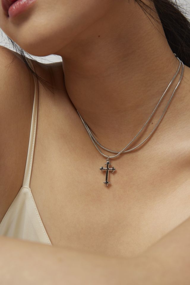 Delicate silver clearance cross necklace