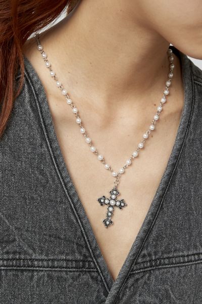 Urban Outfitters Cross Pearl Necklace