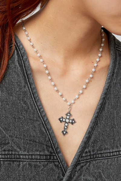 thumbnail image 2 of Iutymu White Pearl Cross Necklace. Pearl Cross Necklace. Freshwater Pearl Cross Pendant. Everyday Minimalist Religious Jewelry (Gold 2 of 14