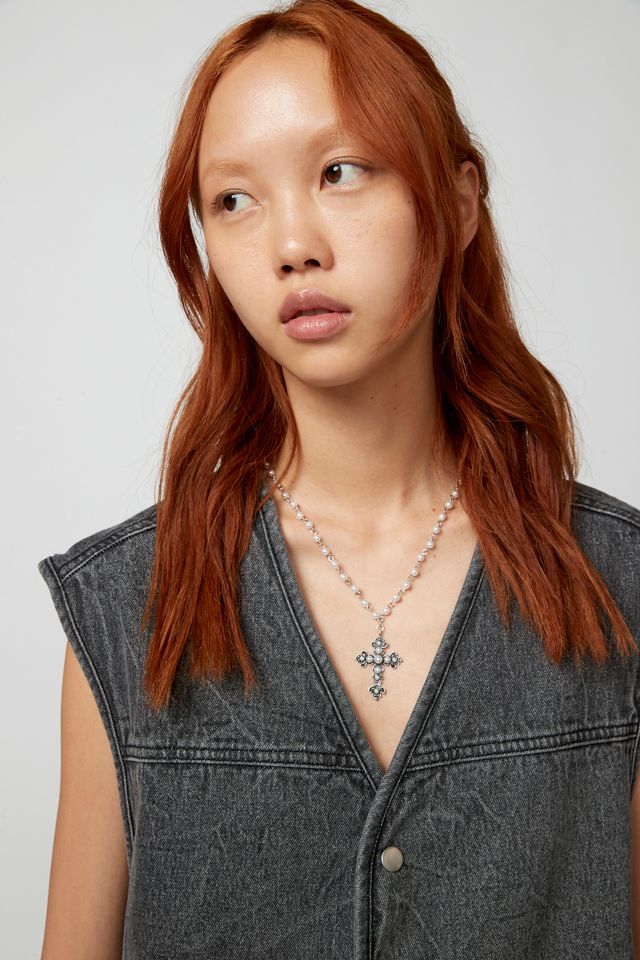 Cross Pearl Necklace Urban Outfitters