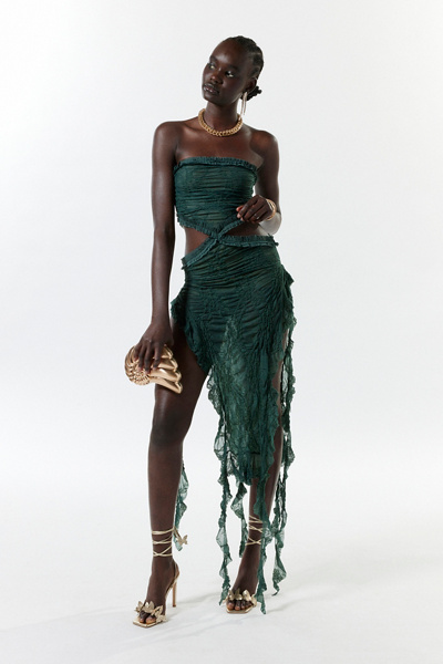 Jaded London Scrunch Lace Midi Dress In Green, Women's At Urban Outfitters  | ModeSens