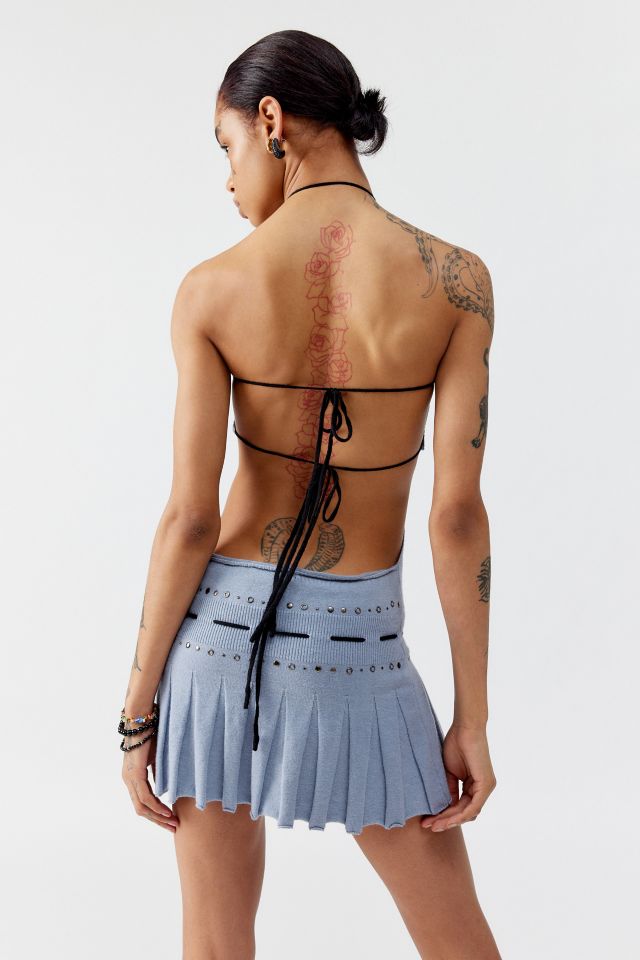 【大人気★】Jaded London ダンダラビーズニットミニドレス ワッフルタイトミニドレス/ボタン/襟付き/谷間見せ/背中隠し