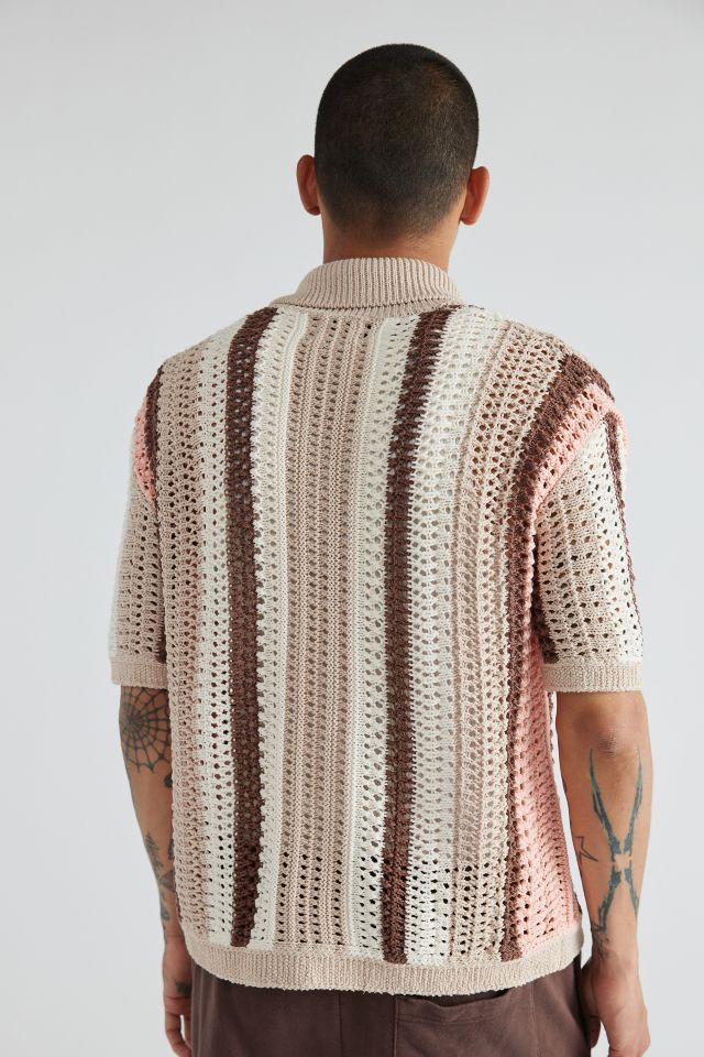 BDG Striped Button-Down Short Sleeve Polo Sweater #1
