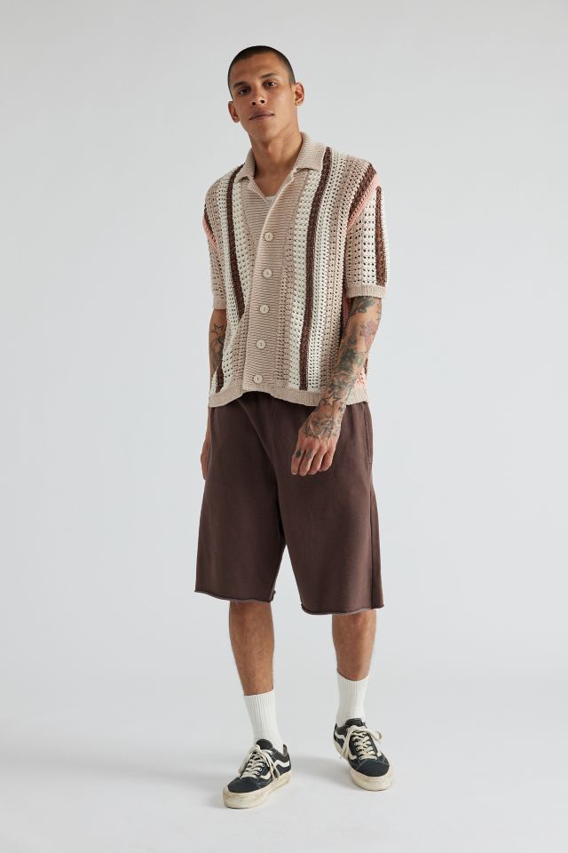 BDG Striped Button-Down Short Sleeve Polo Sweater | Urban Outfitters