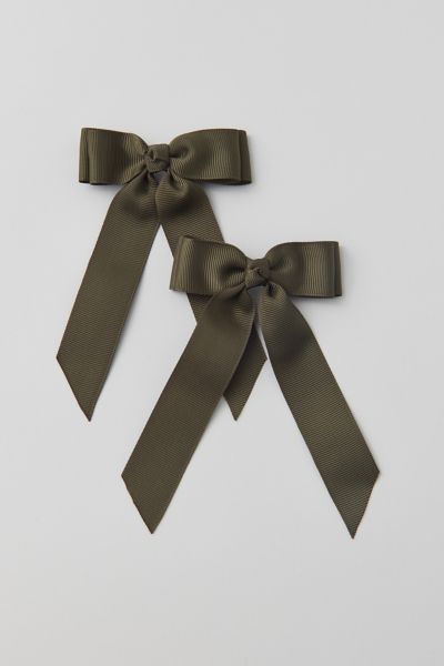 Urban Outfitters Mini Grosgrain Ribbon Hair Bow Clip Set In Olive