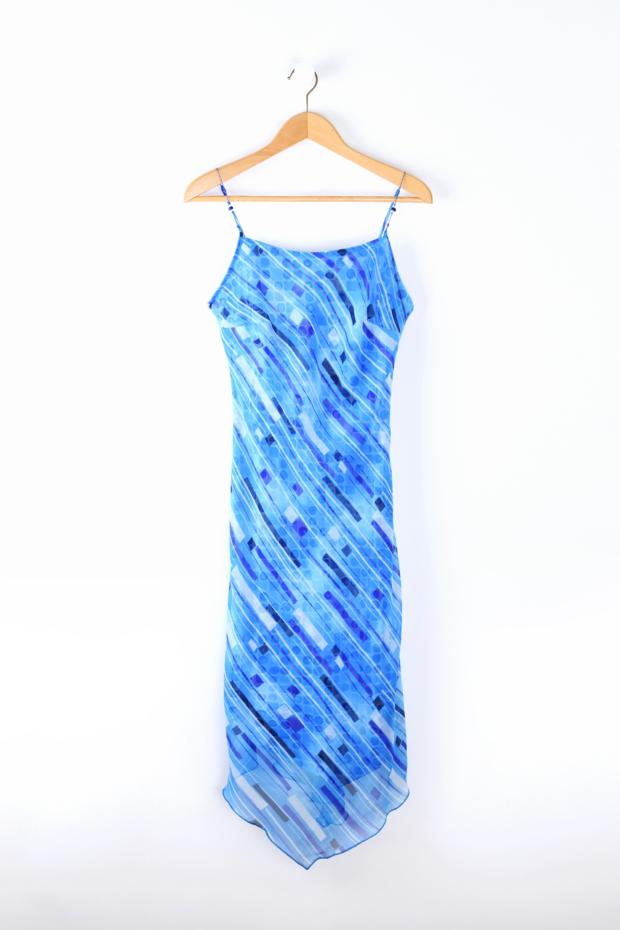 Vintage Y2k Blue Patterned Beaded Dress