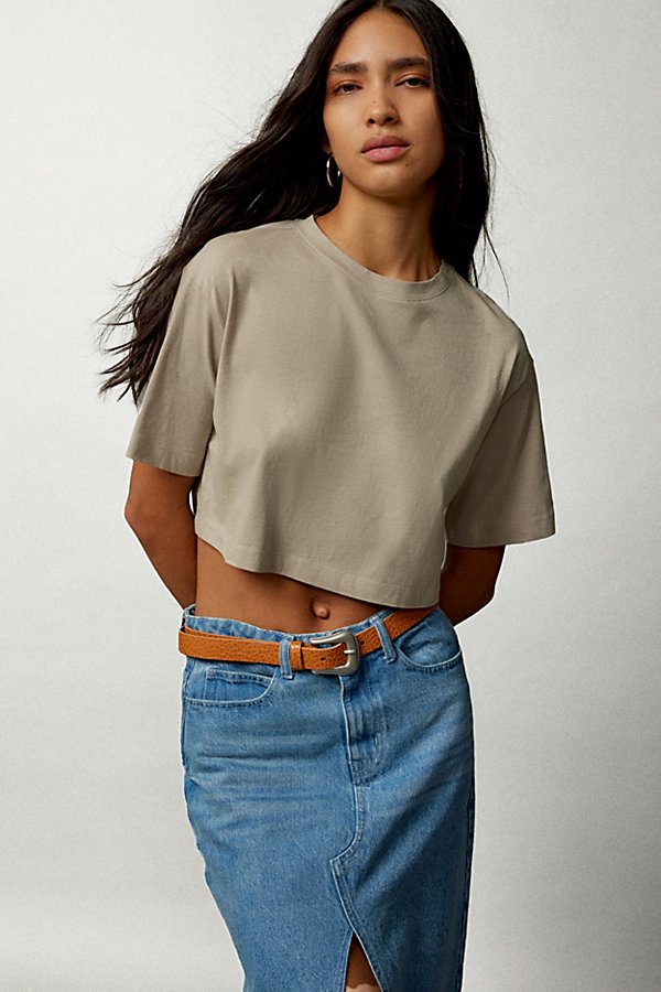 Bdg Boyfriend Cropped Boxy Tee In Taupe, Women's At Urban Outfitters