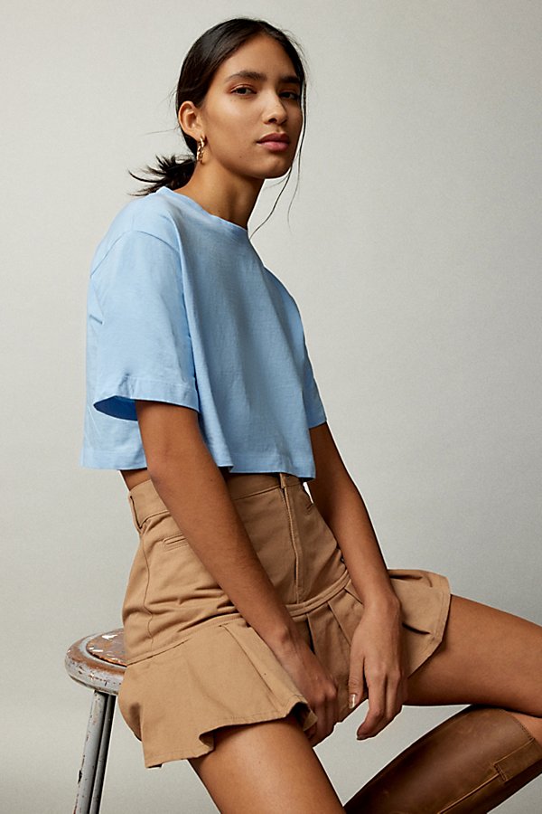 Bdg Boyfriend Cropped Boxy Tee In Light Blue, Women's At Urban Outfitters