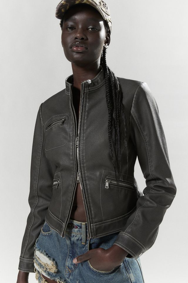 Women's fitted faux leather clearance jacket