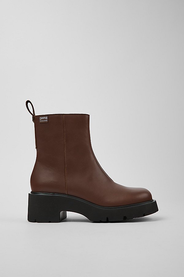 Shop Camper Milah Leather Zip Boot In Brown, Women's At Urban Outfitters