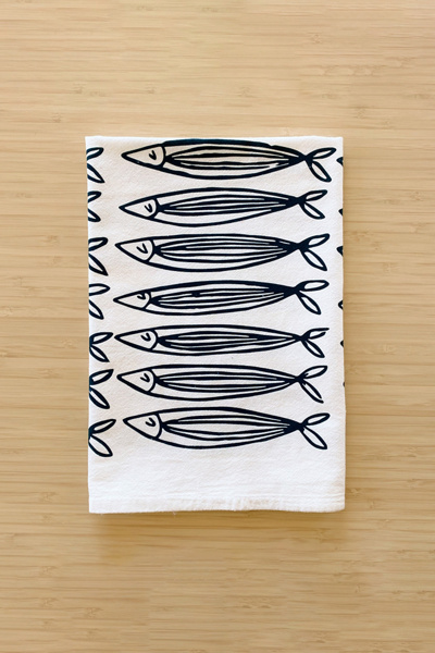 Julie Peach Sardines Tea Towel