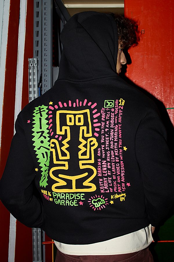 Urban Outfitters Keith Haring Paradise Garage Puff Print Hoodie Sweatshirt In Black, Men's At