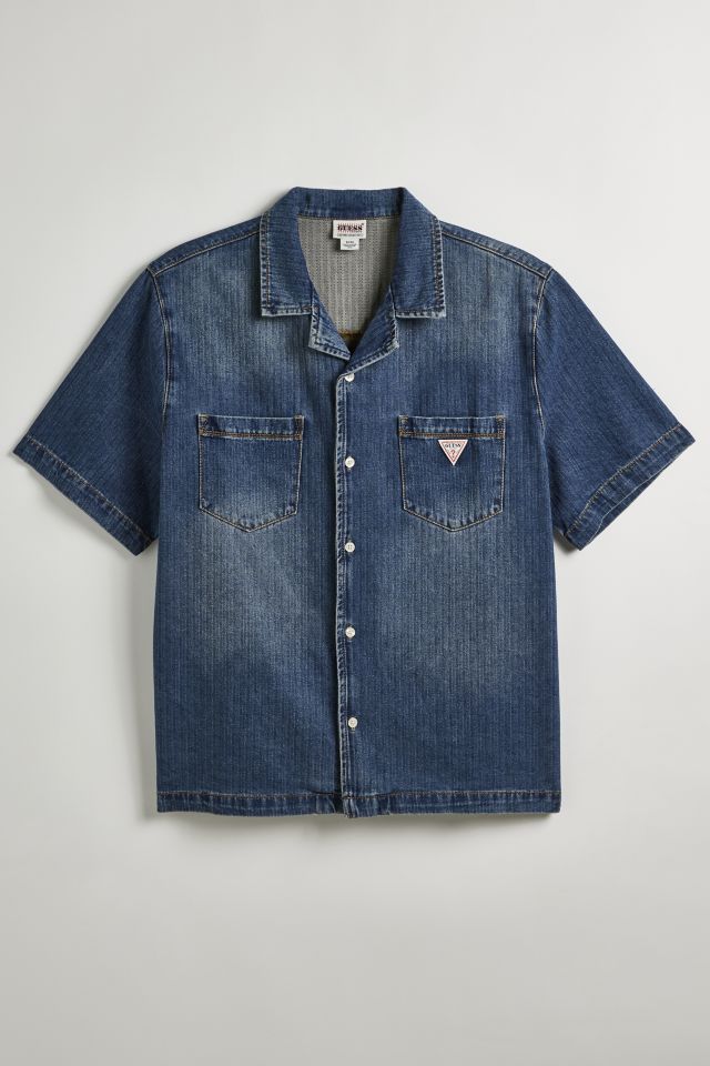 GUESS ORIGINALS Herringbone Denim Short Sleeve Button-Down Shirt #1
