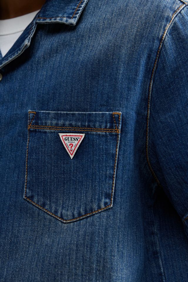 GUESS ORIGINALS Herringbone Denim Short Sleeve Button-Down Shirt #4