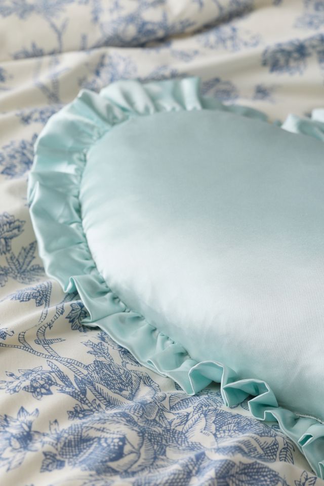 Silky Satin Heart Ruffle Throw Pillow #1