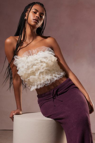 Sister Jane Cha Cha Ruffle Tube Top In Cream, Women's At Urban Outfitters
