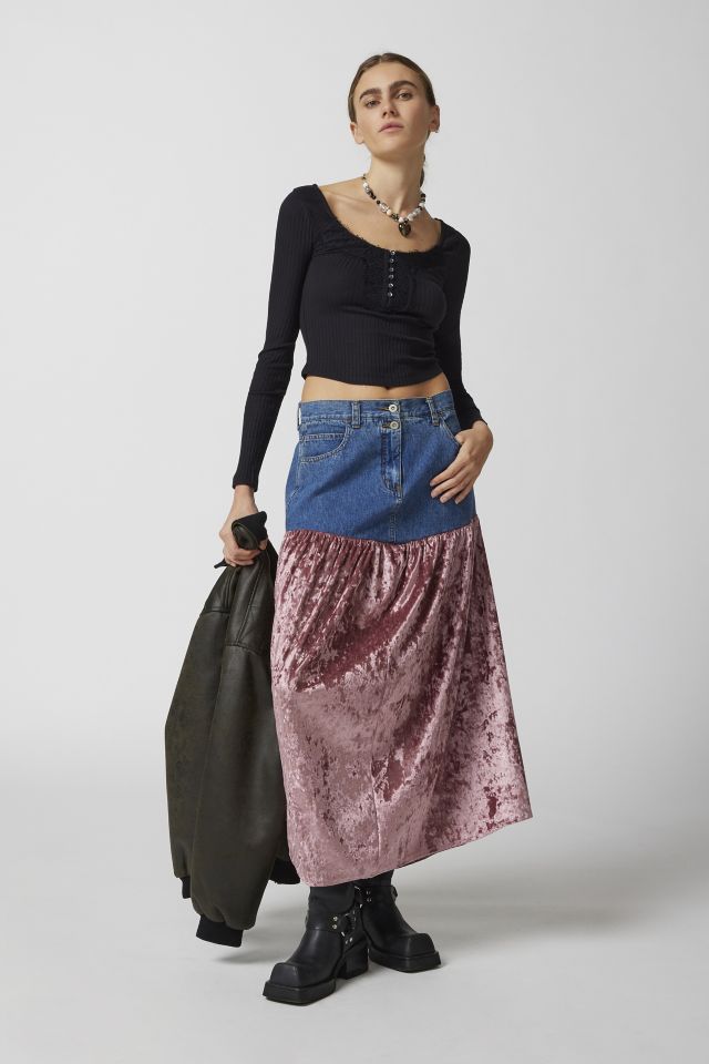 Vintage floral hotsell velvet maxi skirt