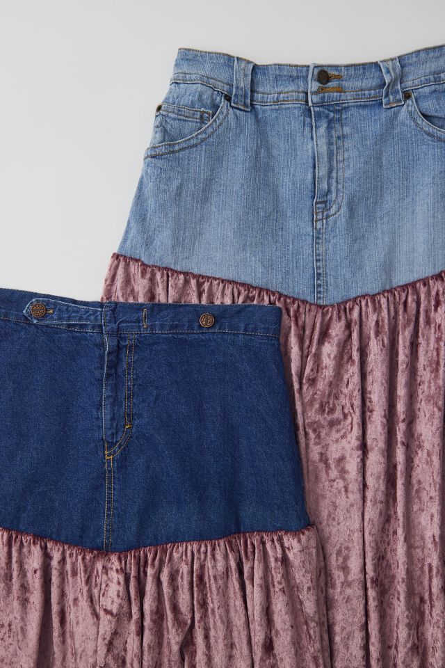 Urban Renewal Parties Remade Denim & Velvet Maxi Skirt #1