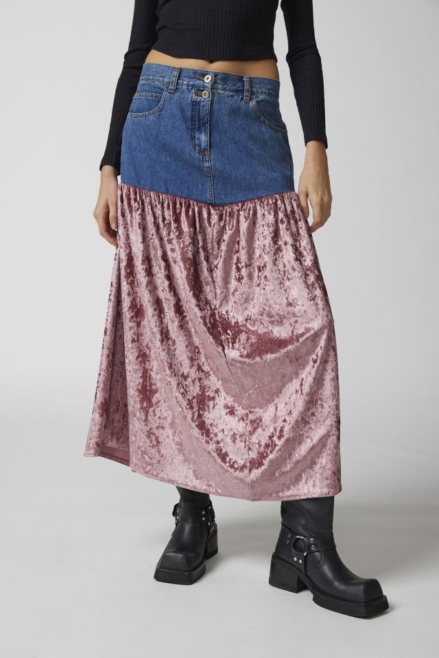 Velvet denim hot sale skirt