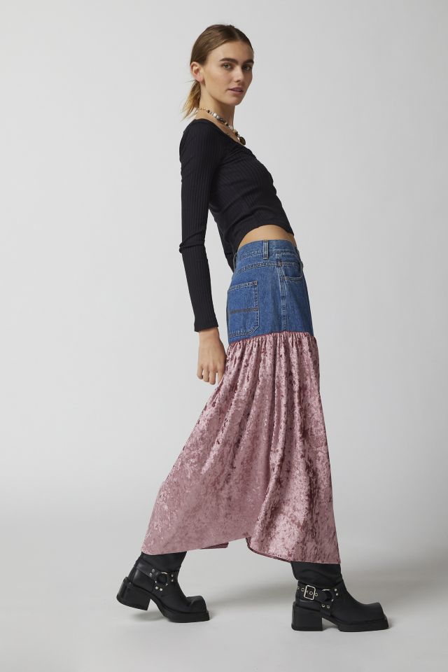 Urban Renewal Parties Remade Denim & Velvet Maxi Skirt #3