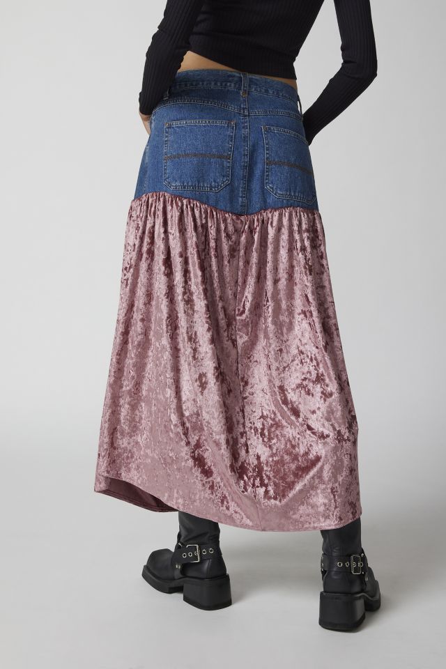 Urban Renewal Parties Remade Denim & Velvet Maxi Skirt #4