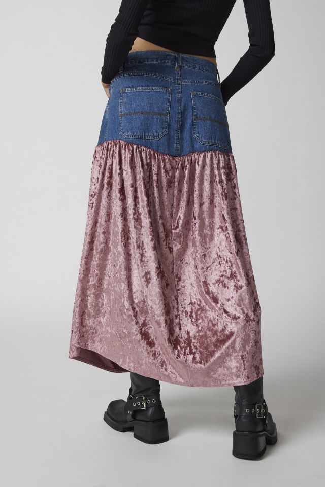 Urban Renewal Parties Remade Denim And Velvet Maxi Skirt Urban Outfitters Canada 6132