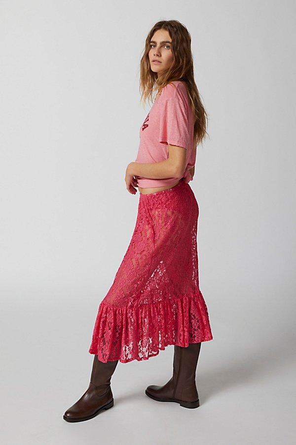 Urban Renewal Parties Remade Ruffle Hem Lace Maxi Skirt In Pink, Women's At Urban Outfitters