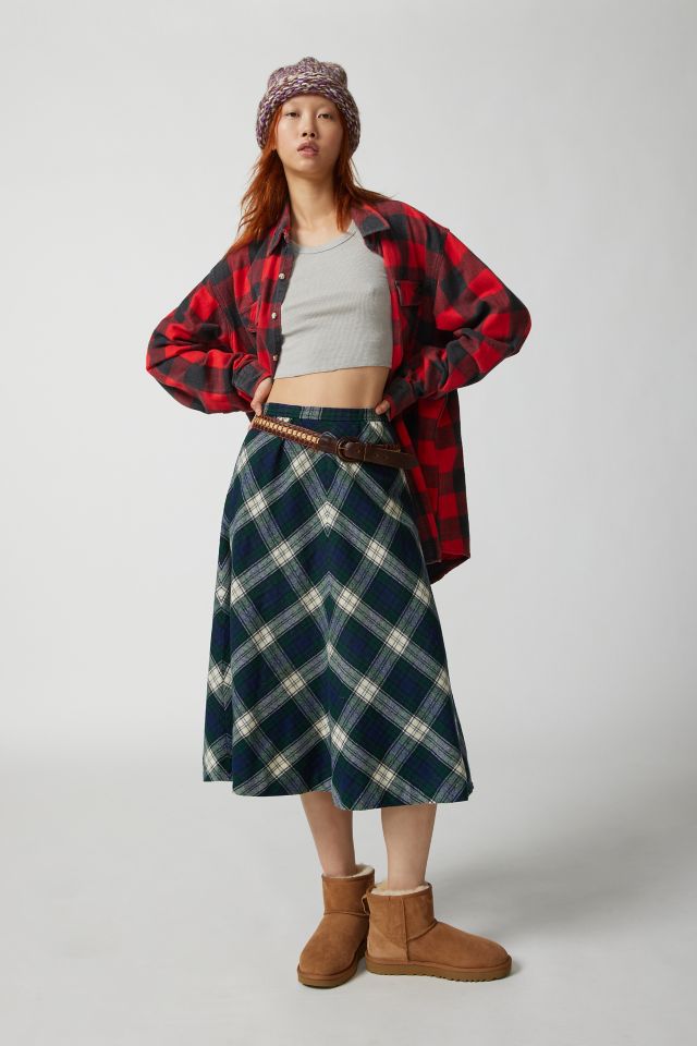 Navy plaid outlet midi skirt