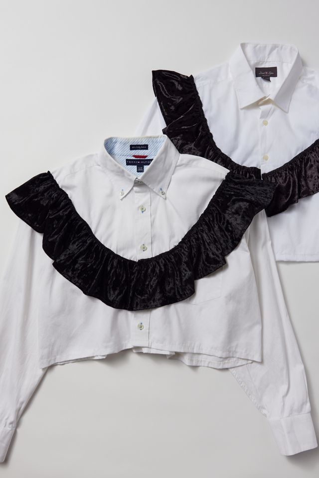 Urban Renewal Remade Cropped Velvet Ruffle Button-Down Shirt | Urban ...