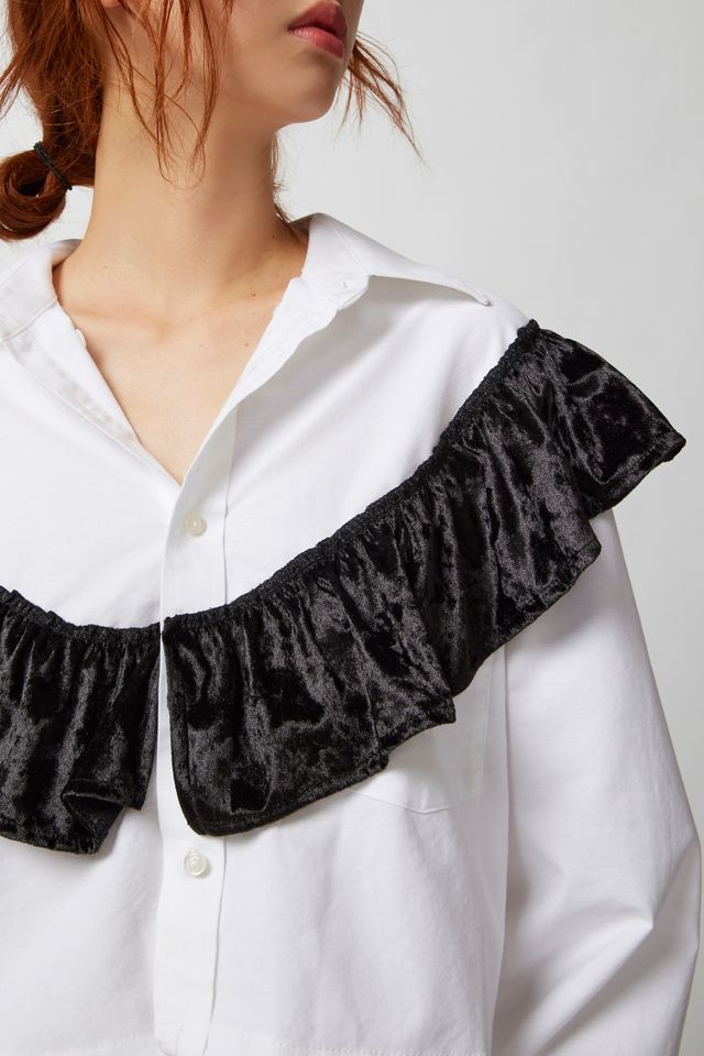 Urban Renewal Remade Cropped Velvet Ruffle Button-Down Shirt | Urban ...