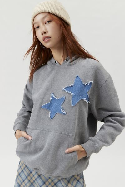 Urban Renewal Remade Star Patch Hoodie Sweatshirt In Grey, Women's At Urban Outfitters