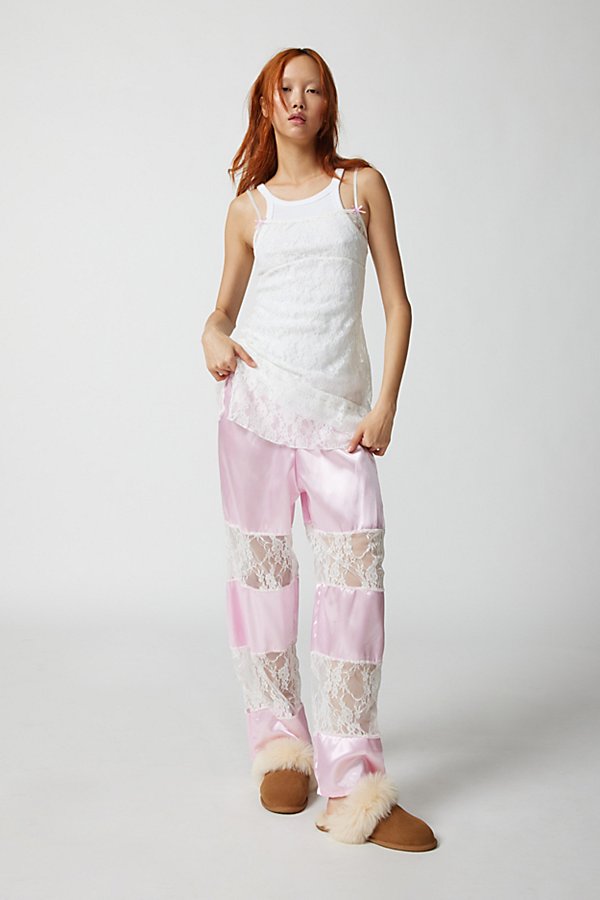 Urban Renewal Remade Lace Insert Silky Pull-on Pant In Pink At Urban Outfitters