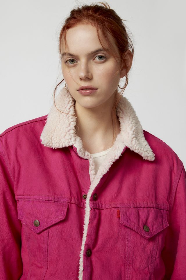 Pink fur lined 2025 denim jacket