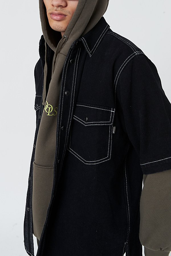 Shop Barney Cools Denim Short Sleeve Shirt Top In Black Denim, Men's At Urban Outfitters
