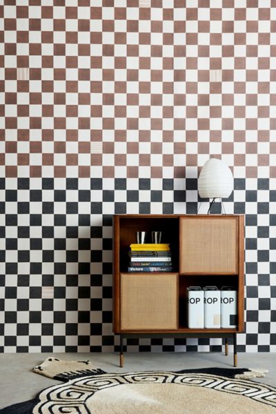 Backdrop Gambit Checkered Wallpaper In Cocoa/charcoal At Urban Outfitters In Black