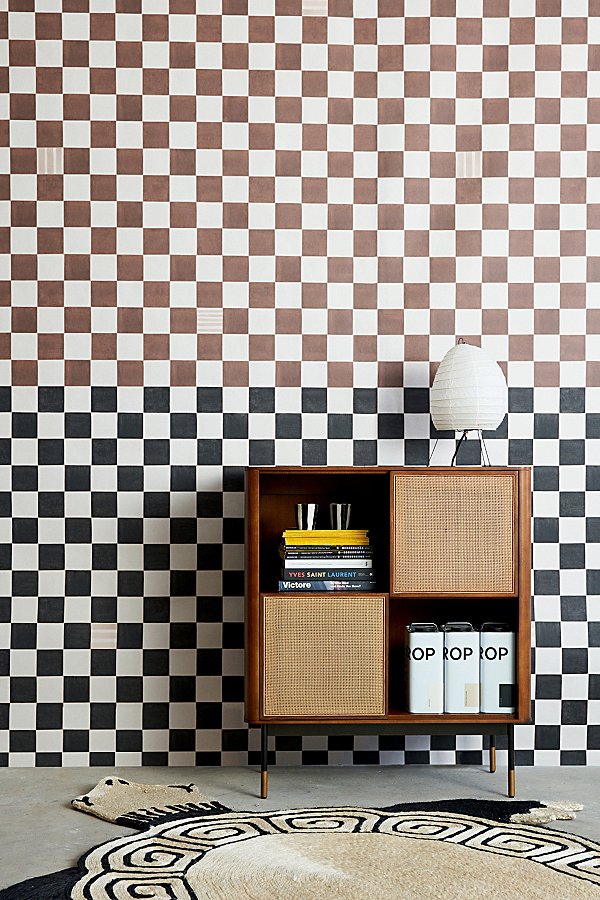 Backdrop Gambit Checkered Wallpaper In Cocoa/charcoal At Urban Outfitters In Black