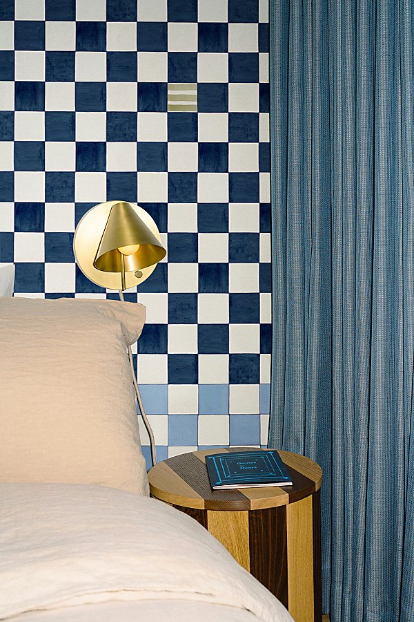 Backdrop Gambit Checkered Wallpaper In Sky/deep Navy At Urban Outfitters