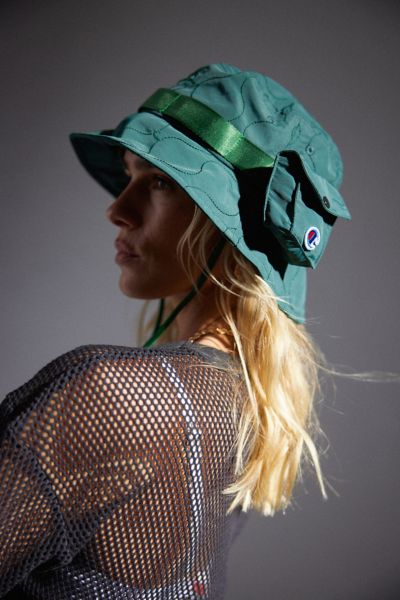 Champion Uo Exclusive Taslan Quilted Bucket Hat In Dark Green At Urban Outfitters