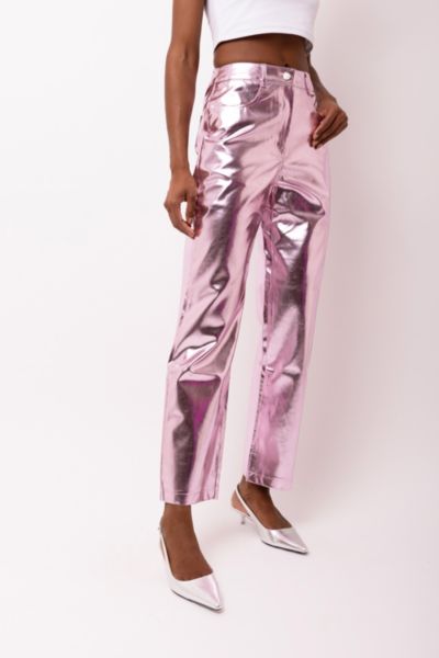 Amy Lynn Metallic Pant In Pale Pink, Women's At Urban Outfitters