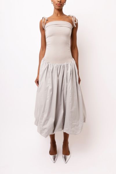 Amy Lynn Puffball Midi Dress In Light Grey, Women's At Urban Outfitters