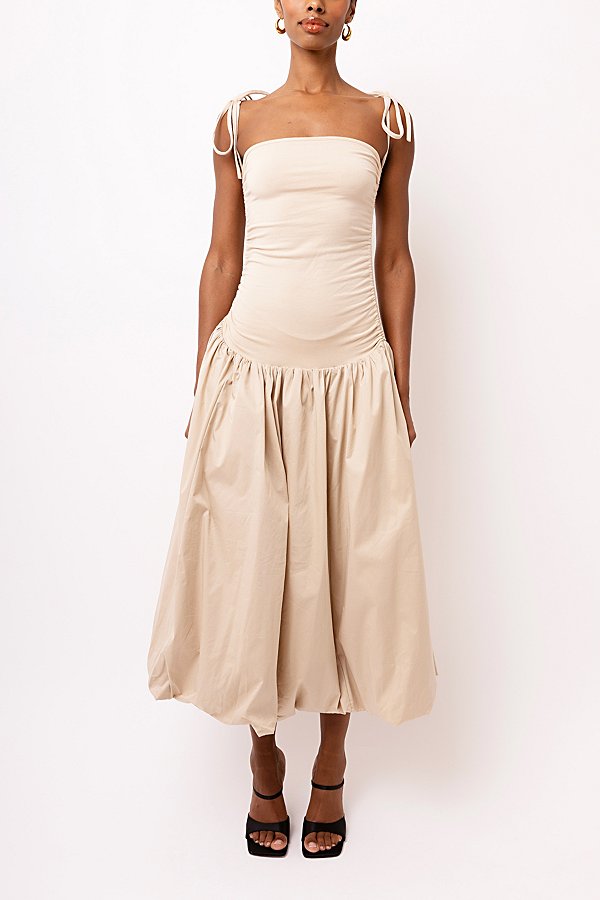 Amy Lynn Puffball Midi Dress In Beige, Women's At Urban Outfitters