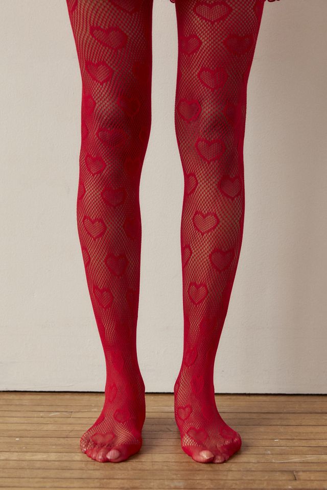 Nasty Gal Heart Contrast Patterned Tights in Red