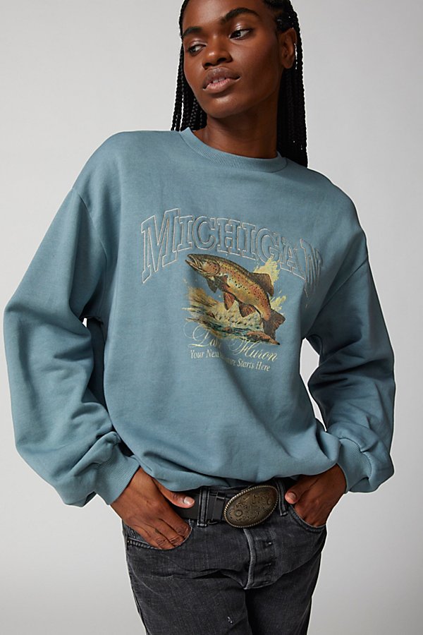 Urban Outfitters Michigan Lake Huron Embroidered Sweatshirt In Green, Women's At