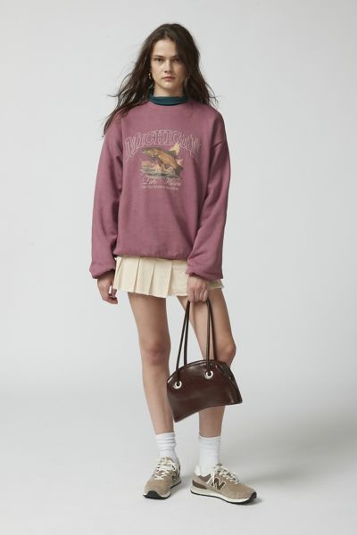 Urban Outfitters Michigan Lake Huron Embroidered Pullover Sweatshirt In Maroon, Women's At