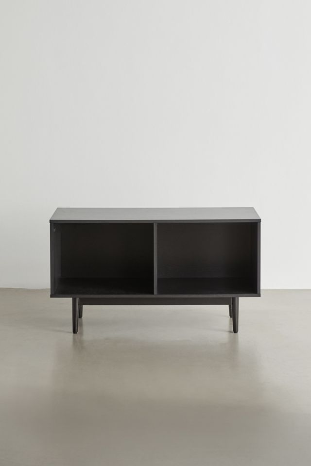 Mid-Century Modern Large Black Wood Record Storage Console