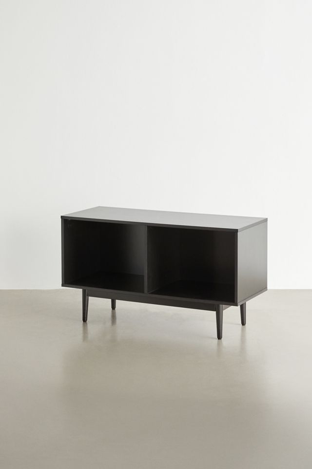 Mid-Century Modern Large Black Wood Record Storage Console