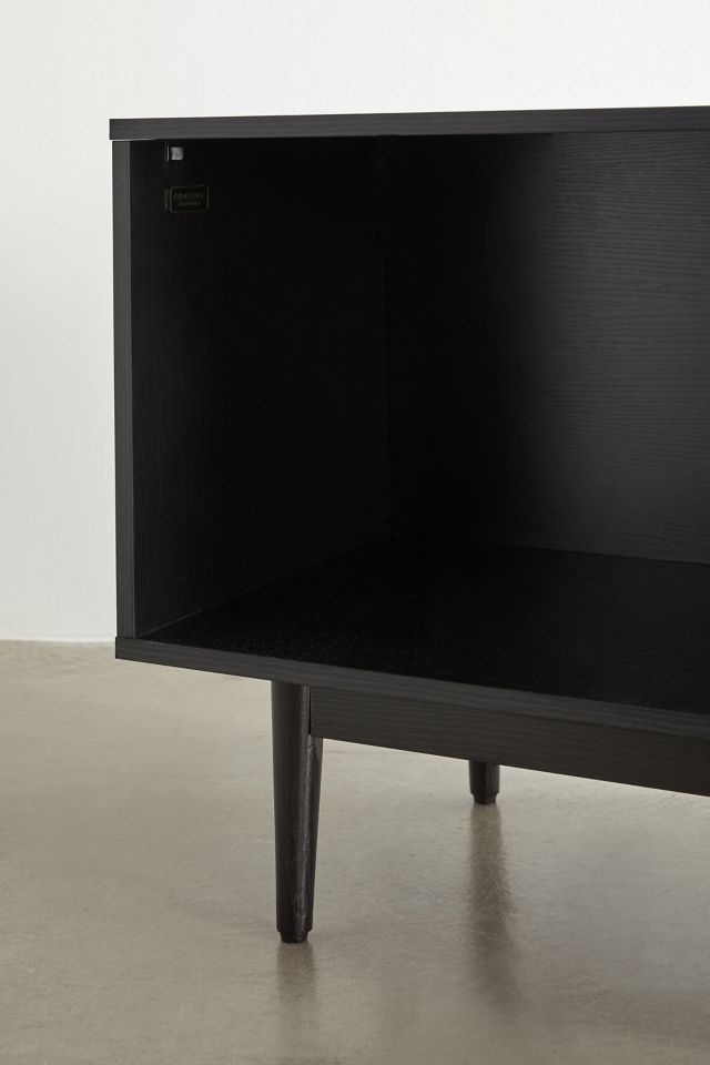 Mid-Century Modern Large Black Wood Record Storage Console