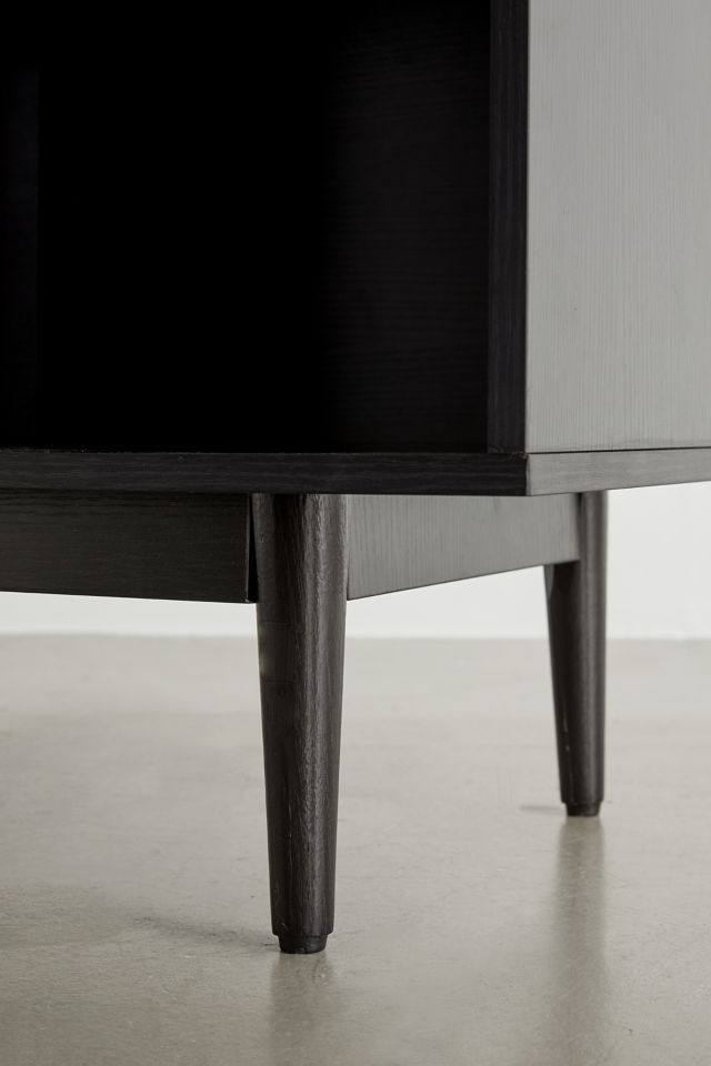 Mid-Century Modern Large Black Wood Record Storage Console