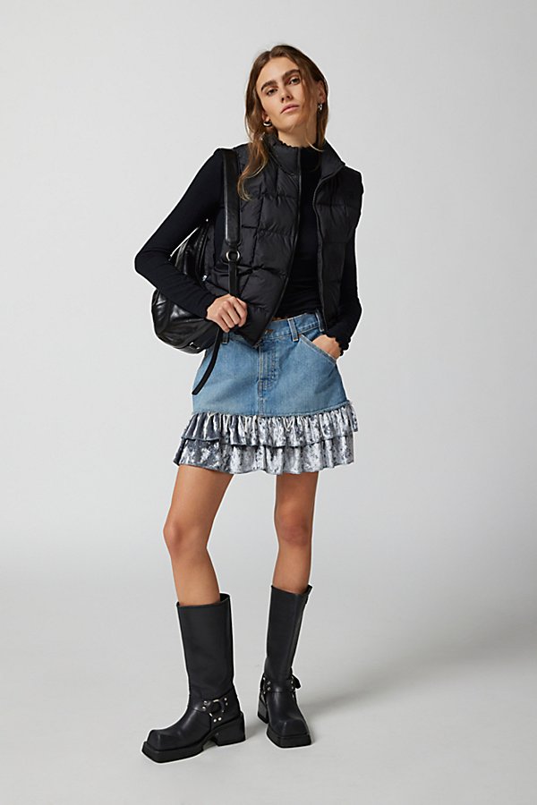 Urban Renewal Parties Remade Velvet Trim Denim Mini Skirt In Indigo, Women's At Urban Outfitters