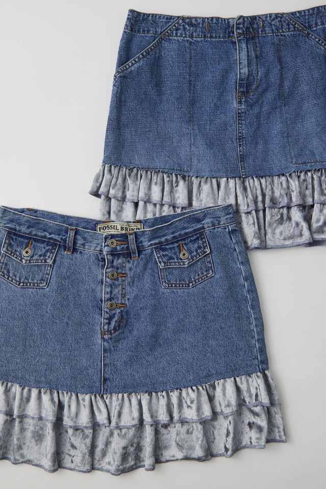 Urban Renewal Parties Remade Velvet Trim Denim Mini Skirt #1